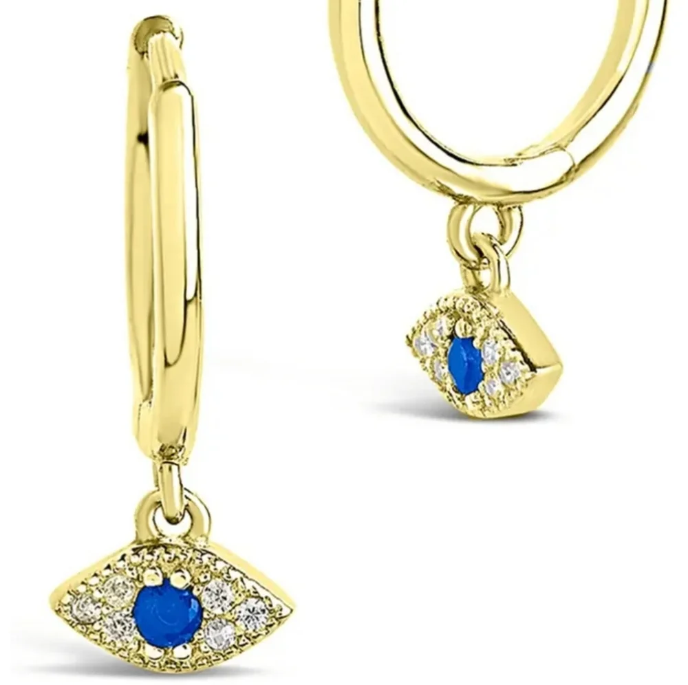 14 K Yellow Gold Plated Micro Evil Eye Earr - Picture 2 of 4
